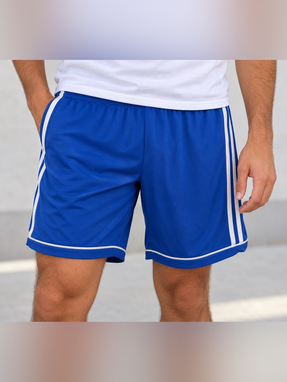 Retro Adidas Men’s Small Blue Soccer Shorts White 3 Stripe Athletic ClimaLite